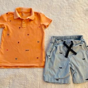 Lot 2 Crewcuts pieces - polo shirt & whale shorts
